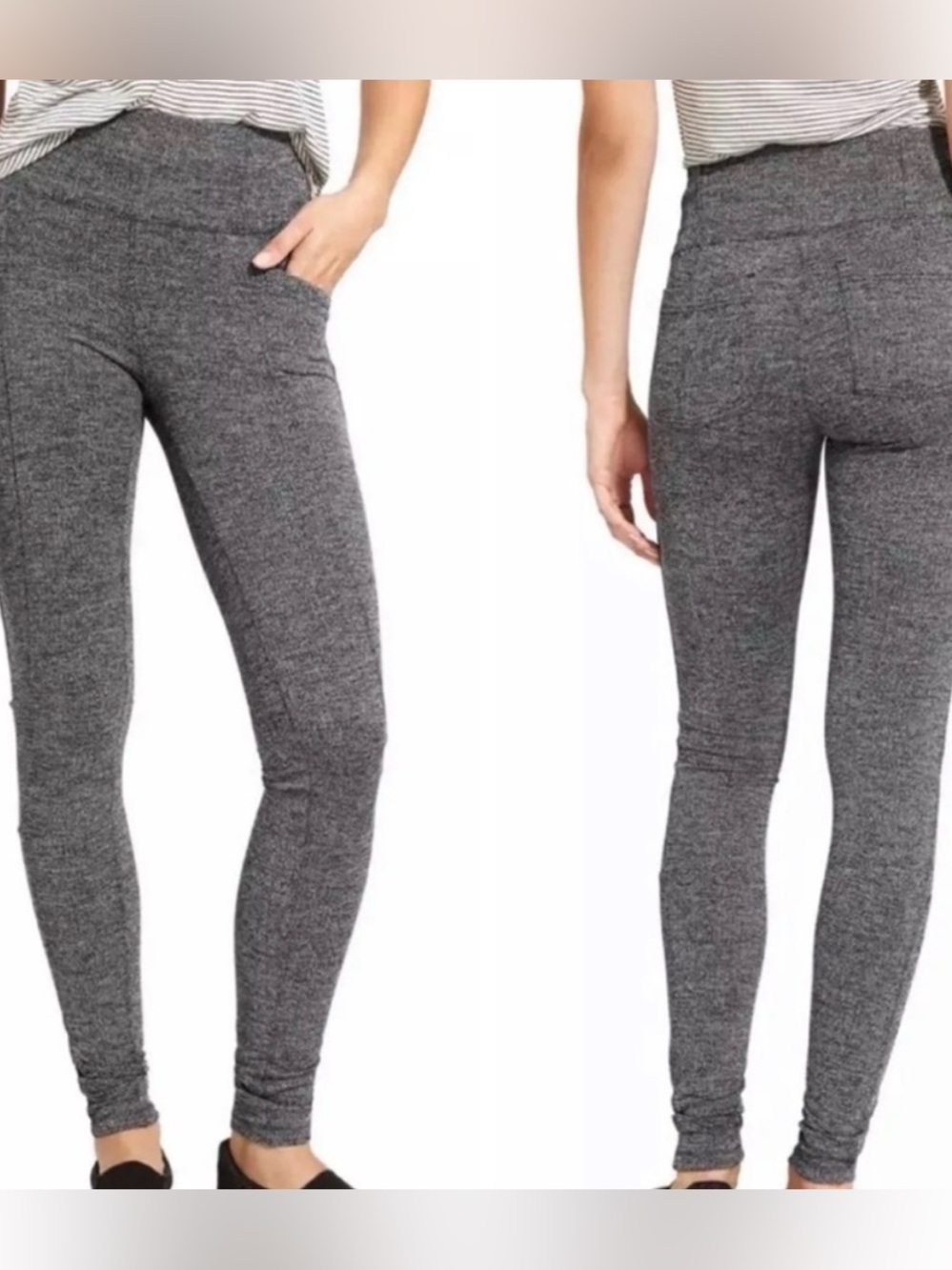 Athleta Metro Leggings Herringbone High Waisted Pockets Black Gray Women MP